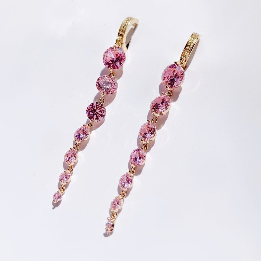 PINK CRYSTAL GOLD DANGEL HOOP EARRINGS GOLD HOOPS​​​​​​​​​​​​​​​​​​​​​​​​​​​